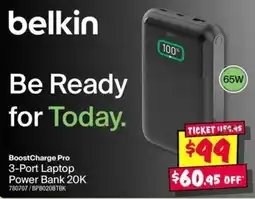 JB Hi-Fi Belkin BoostCharge Pro 3-Port Laptop Power Bank 20K offer