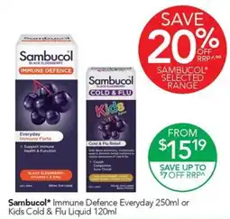 Terry White Sambucol Immune Defence Everyday or Kids Cold & Flu Liquid offer