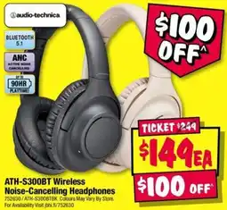 JB Hi-Fi audio-technica ATH-S300BT Wireless Noise-Cancelling Headphones offer
