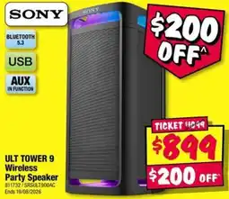 JB Hi-Fi Sony Ult Tower 9 Wireless Party Speaker offer