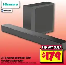 JB Hi-Fi Hisense 2.1 Channel Soundbar With Wireless Subwoofer offer