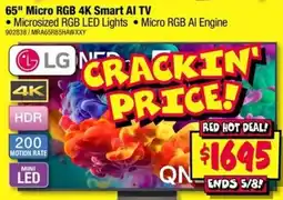 JB Hi-Fi LG 65" Micro RGB 4K Smart AI TV offer