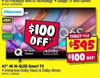 JB Hi-Fi Hisense 43" 4K Hi-QLED Smart TV offer