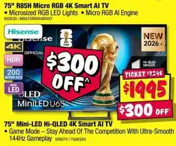 JB Hi-Fi Hisense 75" R85H Micro RGB 4K Smart AI TV offer