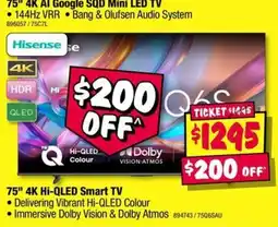 JB Hi-Fi 75" 4K AI Google SQD Mini LED TV offer
