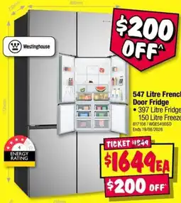 JB Hi-Fi Westinghouse 547 Litre French Door Fridge offer