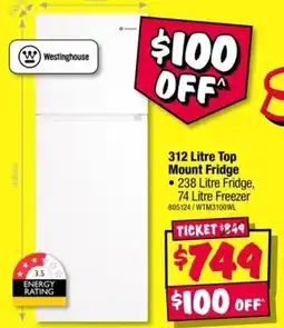 JB Hi-Fi Westinghouse 312 Litre Top Mount Fridge offer