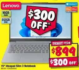 JB Hi-Fi Lenovo 15" Ideapad Slim 3 Notebook offer