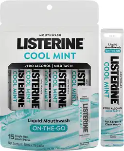 Priceline Listerine Liquid Mouthwash On-The-Go Cool Mint x 15 Sachets offer