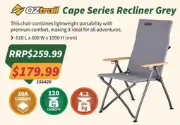 Tentworld Oztrail Cape Series Recliner Grey offer