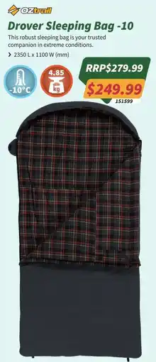 Tentworld Oztrail Drover Sleeping Bag -10 offer