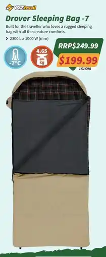 Tentworld Oztrail Drover Sleeping Bag -7 offer