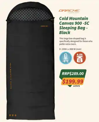 Darche Cold Mountain Canvas 900 -5C Sleeping Bag - Black