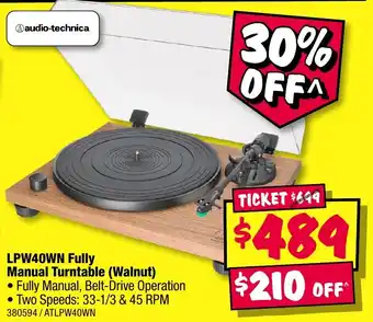 Audio-technica LPW40WN Fully Manual Turntable (Walnut)