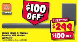 JB Hi-Fi JBL Cinema SB550 3.1 Channel Soundbar With Wireless Subwoofer offer