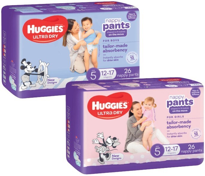 Huggies Ultra Dry Nappy Pants 24 Pack29 Pack offer at Coles