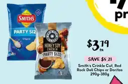 Drakes Smith's Crinkle Cut, Red Rock Deli Chips or Doritos offer