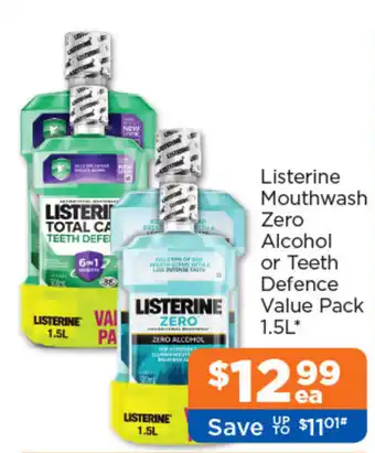 Listerine Mouthwash Zero Alcohol or Teeth Defence Value Pack