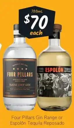 Cellarbrations Four pillars gin range or espolón tequila reposado offer