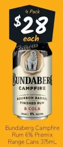 Cellarbrations Bundaberg campfire rum 6% premix range cans offer