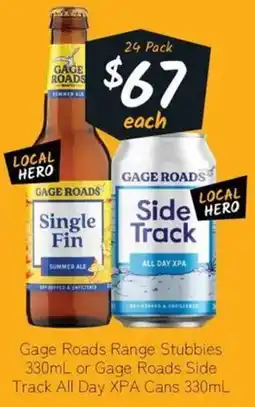 Cellarbrations Gage roads range stubbies 330ml or gage roads side track all day xpa cans offer