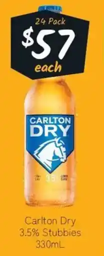 Cellarbrations Carlton dry 3.5% stubbies offer