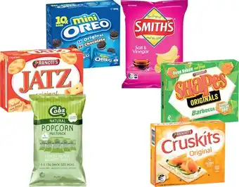 Coles Smithu2019s Chips 6 Pack 114g or Cobs Popcorn 5 Pack 65g, Smithu2019s Crinkle Cut Potato Chips 150g-170g, Arnottu2019s Shapes offer