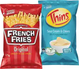 IGA French Fries 175g or Thins Chips 150‑175g Selected Varieties offer