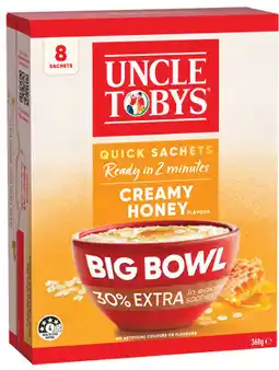 IGA Uncle Tobys Big Bowl Oats Quick Sachets Selected Varieties offer