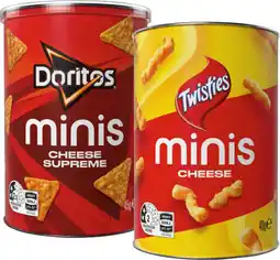 IGA Doritos Cheese Supreme 45g or Twisties Cheese 40g Minis Cannister offer