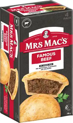 IGA Mrs Mac’s Pies or Giant Sausage Rolls 4 Pack Selected Varieties offer