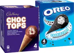 IGA Cadbury Choc Tops or Oreo Cookie Top Ice Cream Cones 4 Pack offer