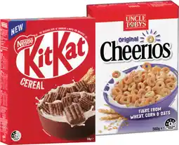 IGA Nestlé Kit Kat Cereal 330g or Uncle Tobys Cheerios Cereal 520‑560g Selected Varieties offer
