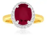 Shiels 9ct Yellow Gold Diamond + Natural Enhanced/ Heat Treated Ruby Ring offer