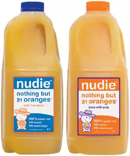 IGA Nudie Orange Juice with Pulp or Pulp Free 2 Litre offer