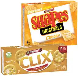 IGA Arnott’s Shapes 120-190g, Savoy 225g or Clix 250g Selected Varieties offer