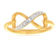 Shiels 9ct Yellow Gold Infinity Double Heart Diamond Ring Set with 5 Brilliant Cut Diamonds offer