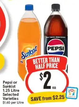 IGA Pepsi or Sunkist 1.25 Litre Selected Varieties offer