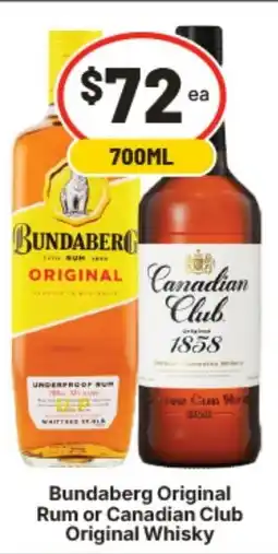 IGA Bundaberg Original Rum or Canadian Club Original Whisky offer