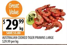 Supabarn Australian Cooked Tiger Prawns Large offer