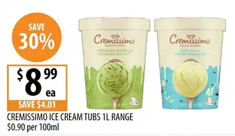 Supabarn Cremissimo Ice Cream Tubs 1L Range offer