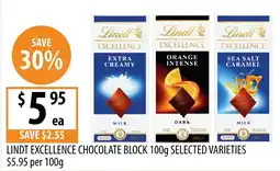 Supabarn Lindt Excellence Chocolate Block Selected Varieties offer