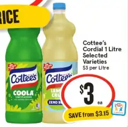 IGA Cottee's Cordial 1 Litre Selected Varieties offer