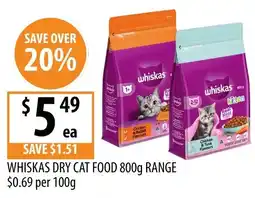 Supabarn Whiskas Dry Cat Food 800g Range offer