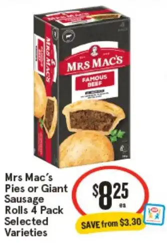 IGA Mrs Mac's Pies or Giant Sausage Rolls offer