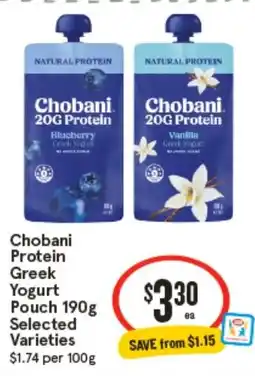 IGA Chobani Protein Greek Yogurt Pouch Selected Varieties offer
