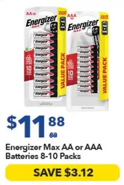 Ritchies Energizer Max AA or AAA Batteries offer