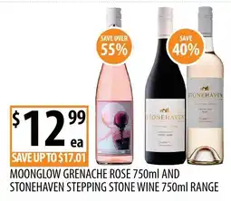 Supabarn Moonglow Grenache Rose 750ml and Stonehaven Stepping Stone Wine 750ml Range offer