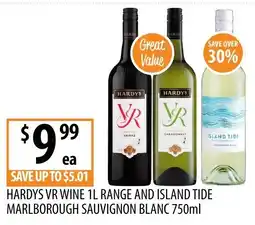 Supabarn Hardys VR Wine 1L Range and Island Tide Marlborough Sauvignon Blanc 750ml offer