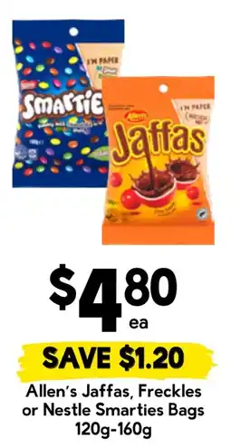Drakes Allen's Jaffas, Freckles or Nestle Smarties Bags offer